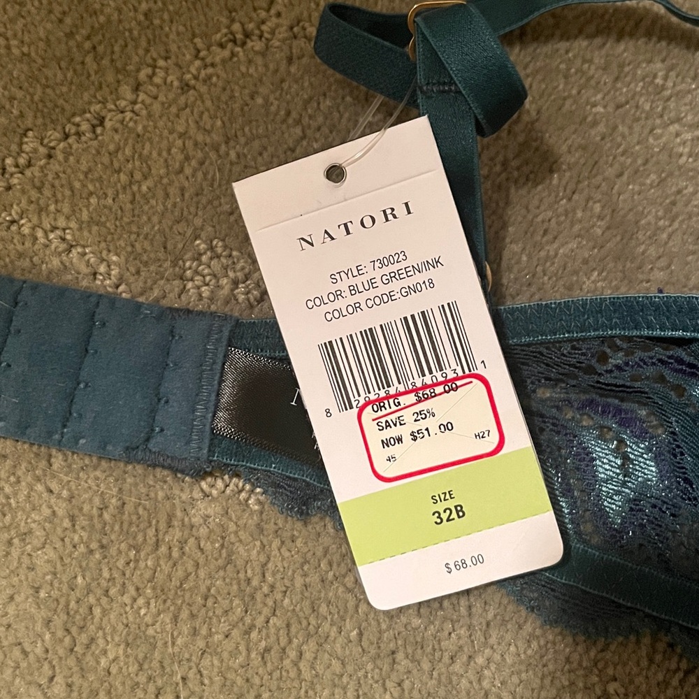 Natori Lace Trim Bra - Teal and Navy - Picture 5 of 7